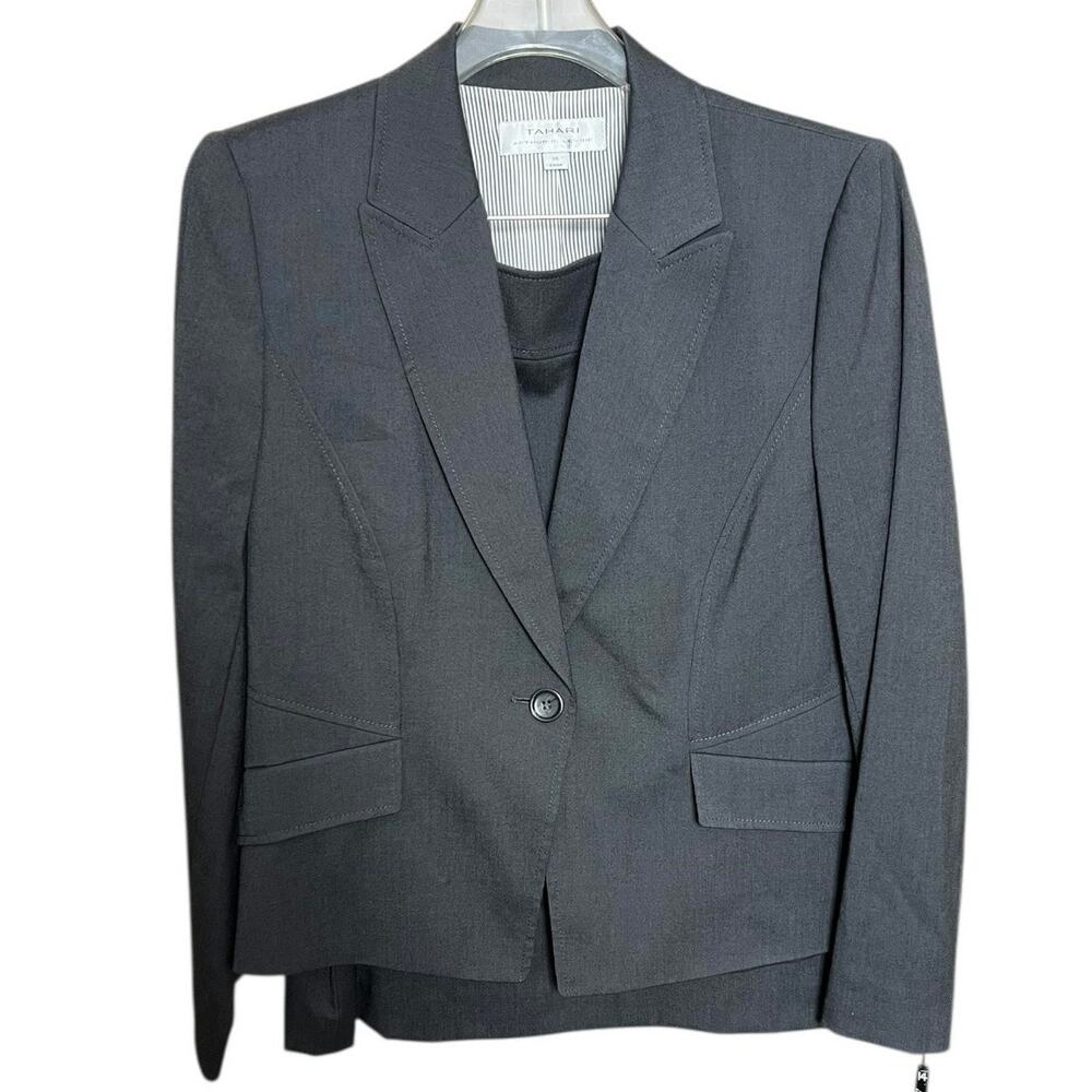 NWT Tahari Arthur S. Levine Two Piece Skirt Suit Dark Grey Classic - 14
